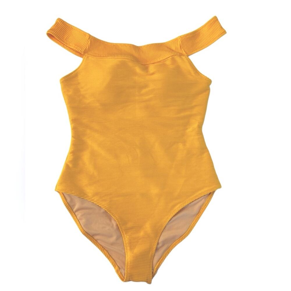NWT Old Navy Off the Shoulder Ribbed Yellow One Piece Swimsuit Size Large
